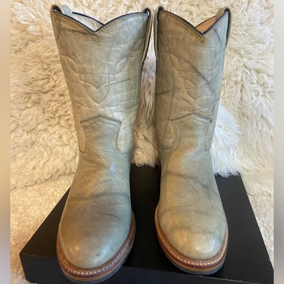 Unique light green leather cowboy boots, W 9, marbled green leather - Picture 3 of 8
